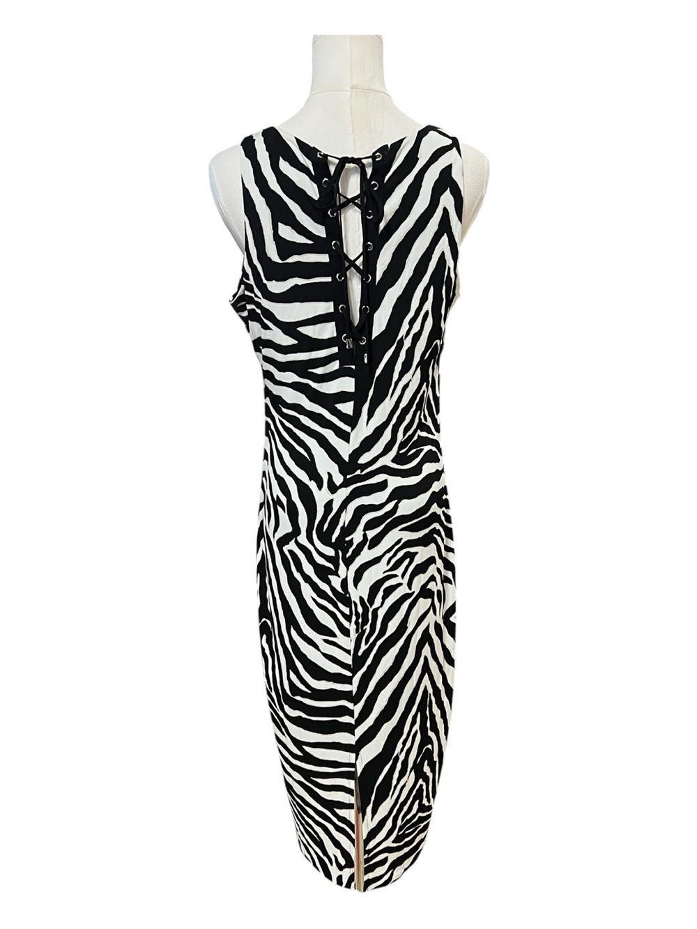 🆕 NWT White House Black Market Zebra Print Lace-Up Back Midi Dress | Size M
